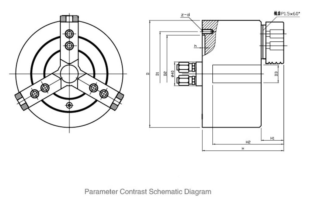 Front mounted pneumatic chuck