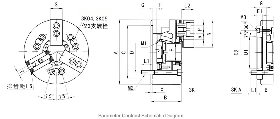 3 jaw hollow hydraumatic chuck